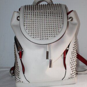 Christian Louboutin Spiked White Leather Explorafunk Backpack Shoulder Bag
